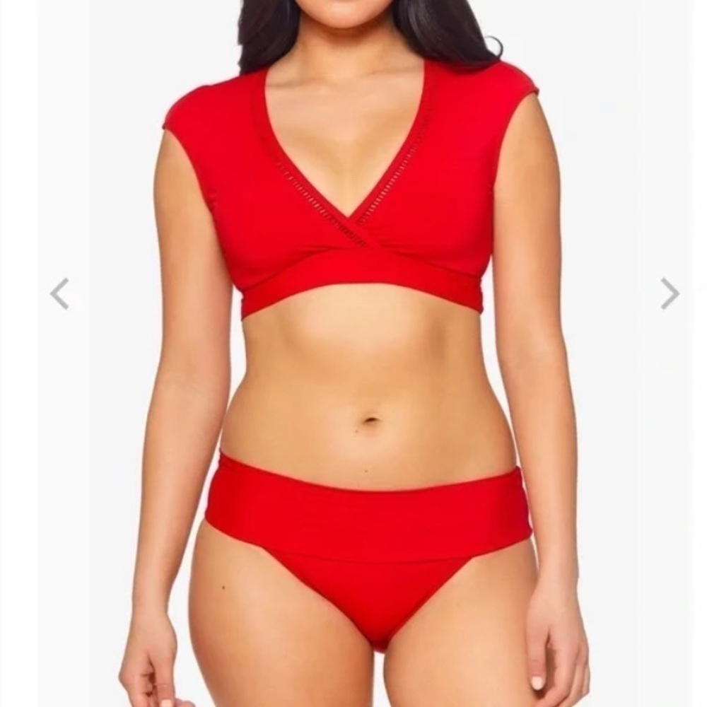 NEW Bleu Rod Beattie Behind The Seams Red Crop Top Bikini Set Swimsuit